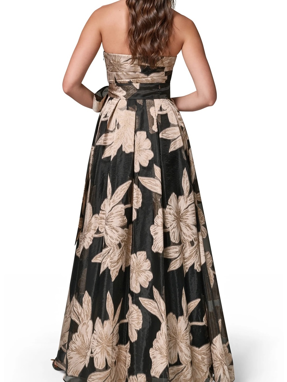 Donna Karan Black Strapless Floral Ball Gown with Cream Blooms - Picture 2 of 5